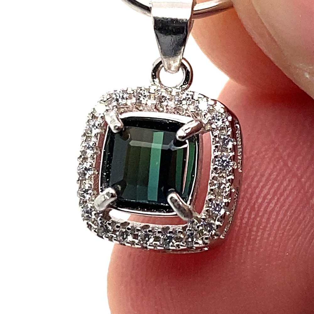 Green Tourmaline .85ct White Gold Silver Pendant